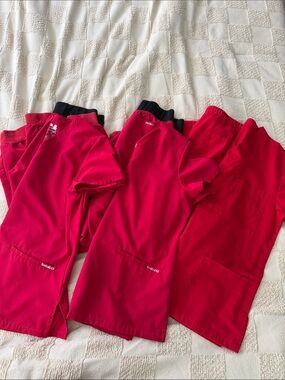 Bright Red Medical Scrub Tops - 3 Sets